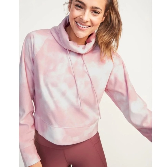 Go-Warm Pink and White Old Navy Cropped Fleece Funnel-Neck Sweatshirt - 1029 - Picture 9 of 9